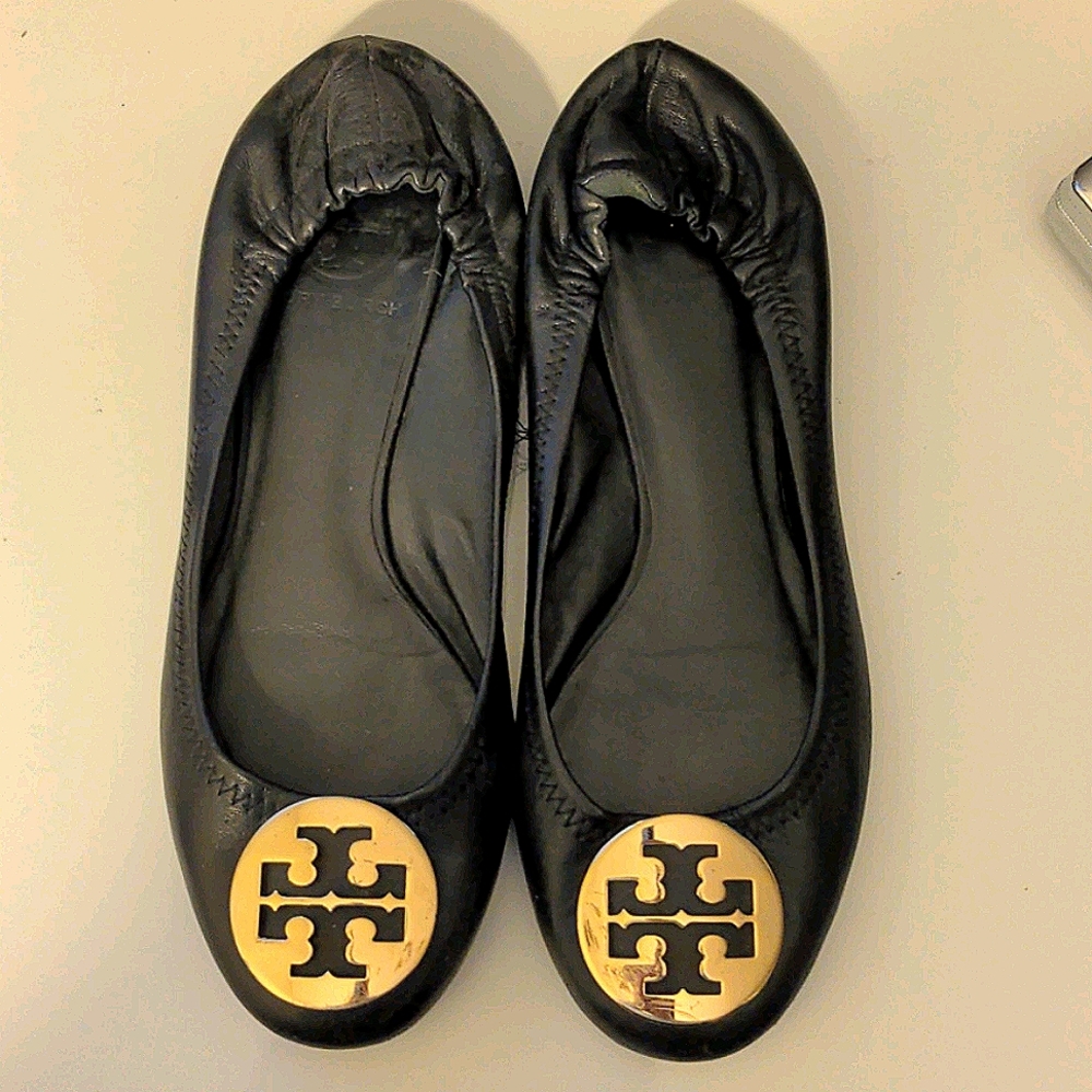 Tori Burch Ballet Flats - leather black/gold - 7